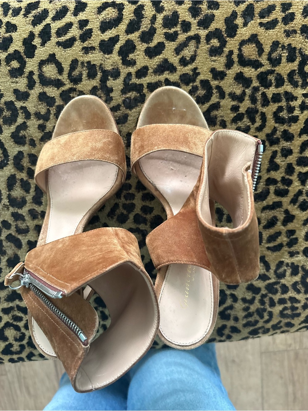 Gianvito Rossi Tan Suede 4 inch Heel Sandals with Zip Accent -6.5 - Picture 10 of 10